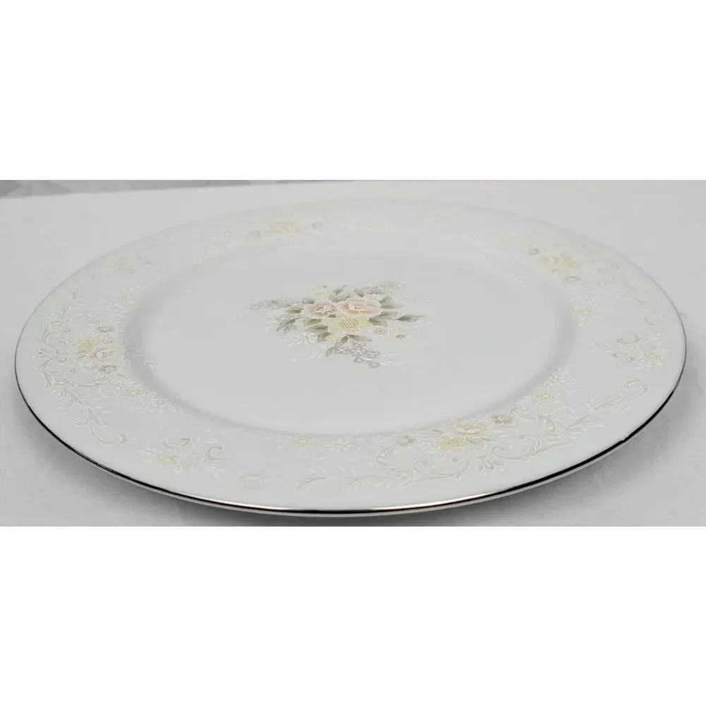 Crescent Fine China Jie Pai Dinner Plate Painted Golden Flowers and Accents